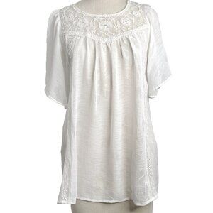 ALTAR’D STATE Lace Top White  Gauze Floral Dainty  Flutter Sleeves Cottagecore S